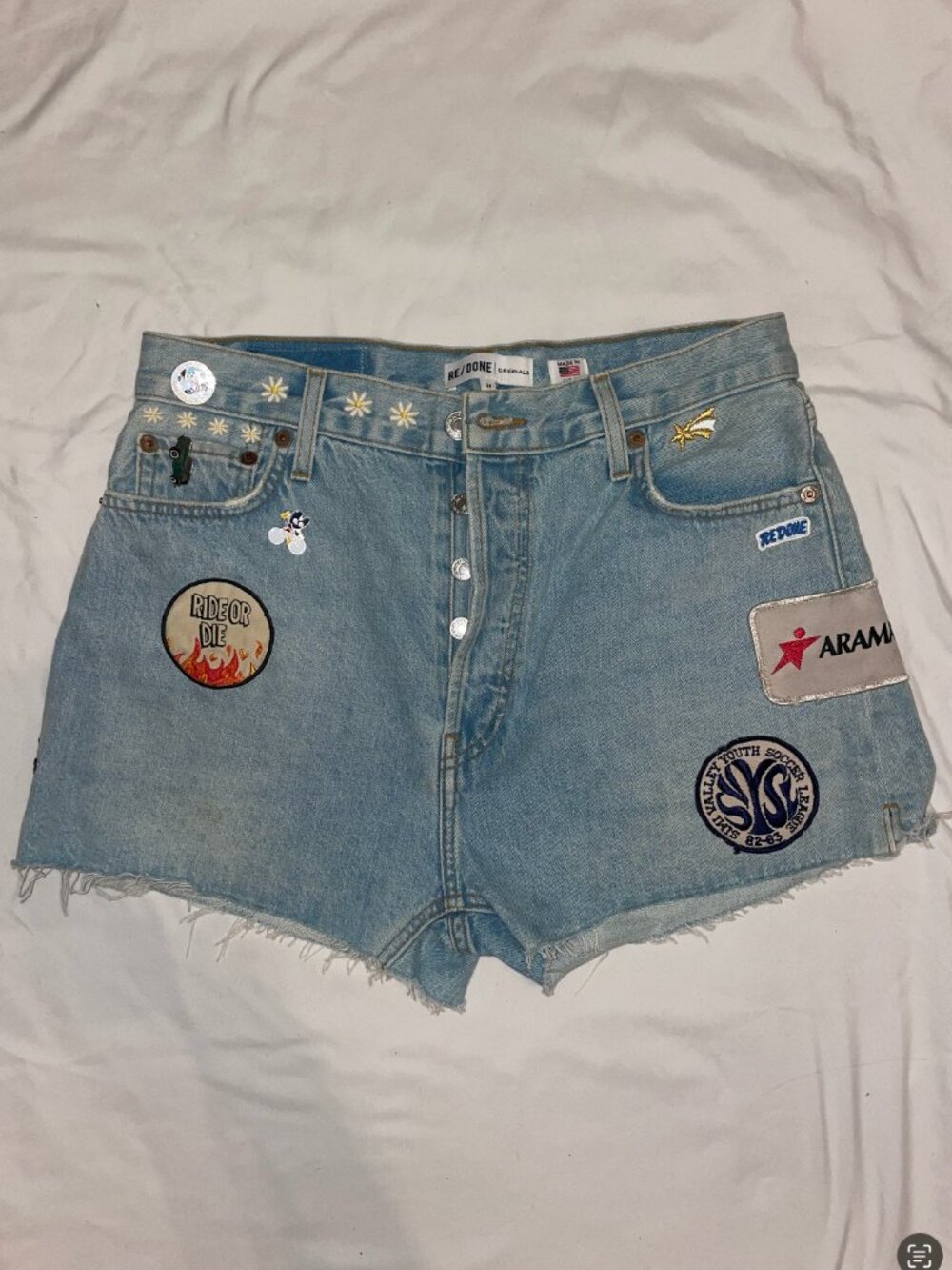 Levi x RE/DONE upcycled patched denim shorts